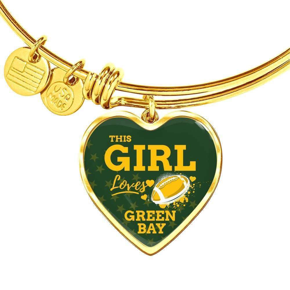 This Girl Loves Green Bay Personalized Engraved Gold Heart Bangle Bracelet Cu